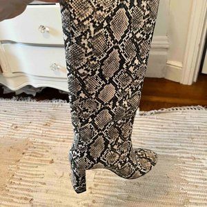 ZARA Faux Snakeskin Knee High Heel Boots | Size 39 (US 8)